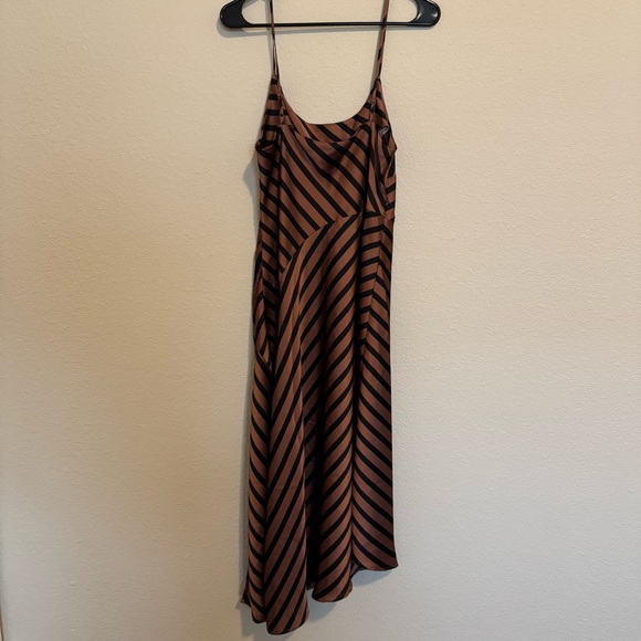 A New Day Asymmetrical Brown and Black Striped Midi Slip Dress - Picture 5 of 5
